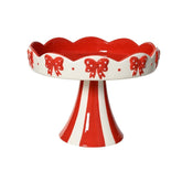 Kitchen Goods Dolomite Cake Stand with Bows 23 x 22 x 17cm - Red/White